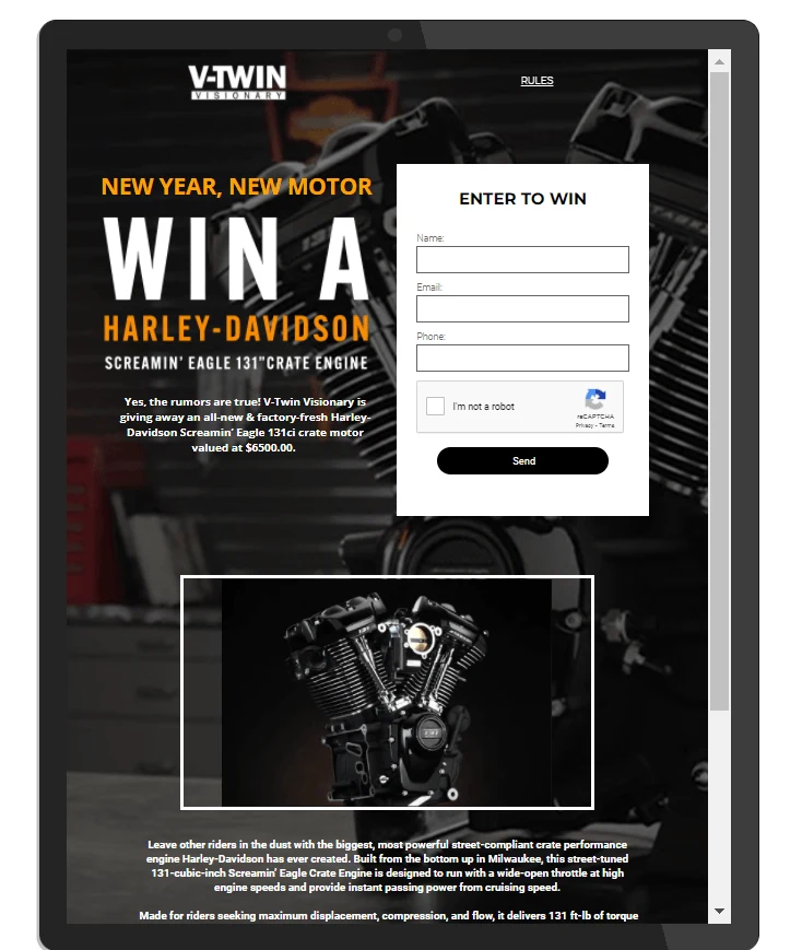 Sweepstake Page — Digital Throttle landing page example